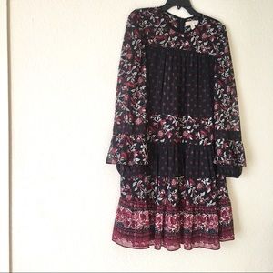 Michael Kors Floral Metallic Thread Peasant Dress